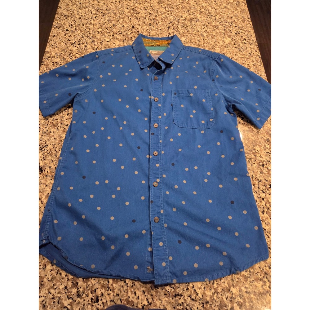 Modern Amusement Button Down Shirt Mens M Blue Polka Dot Short Sleeve Pocket